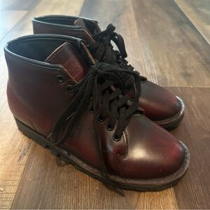 TUK Women's Vintage Creepers Wedge Boots Maroon Red Leather‎ Lace Up Size 5